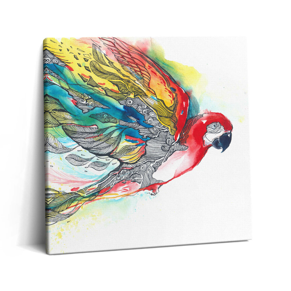 Obraz canvas 60x60 cm Akvarel barevný papoušek v letu