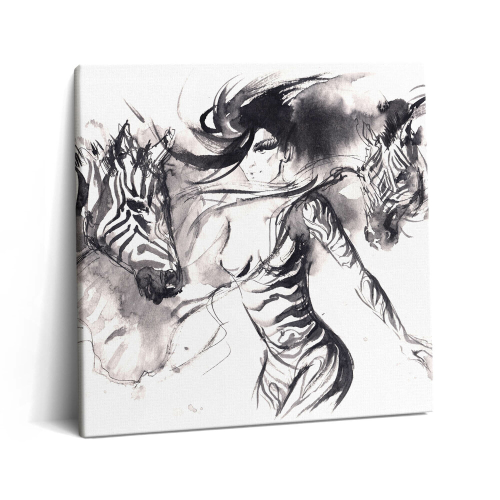 Obraz z fotografie na plátně 60x60 cm Žena mezi abstrakcemi zeber