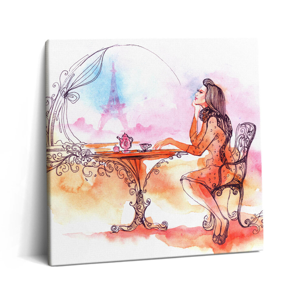Obraz canvas 60x60 cm Žena pije čaj v Paříži