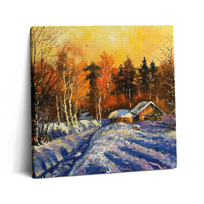 Obraz z fotografie na plátně 60x60 cm Večer v zimní vesnici