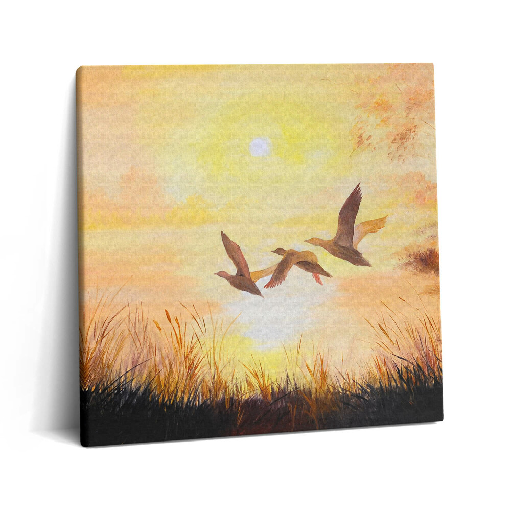 Obraz z fotografie na plátně 60x60 cm Jeřábi při západu slunce