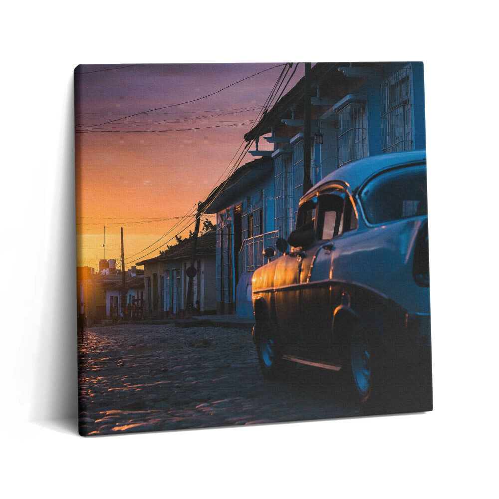 Obraz canvas 60x60 cm Západ slunce a staré auto