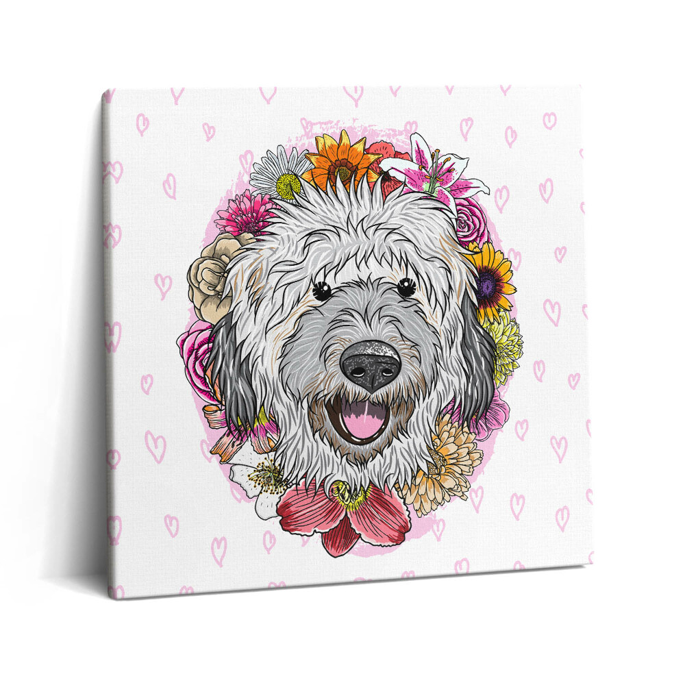 Obraz na plátně 60x60 cm Šťastný pes v květinách