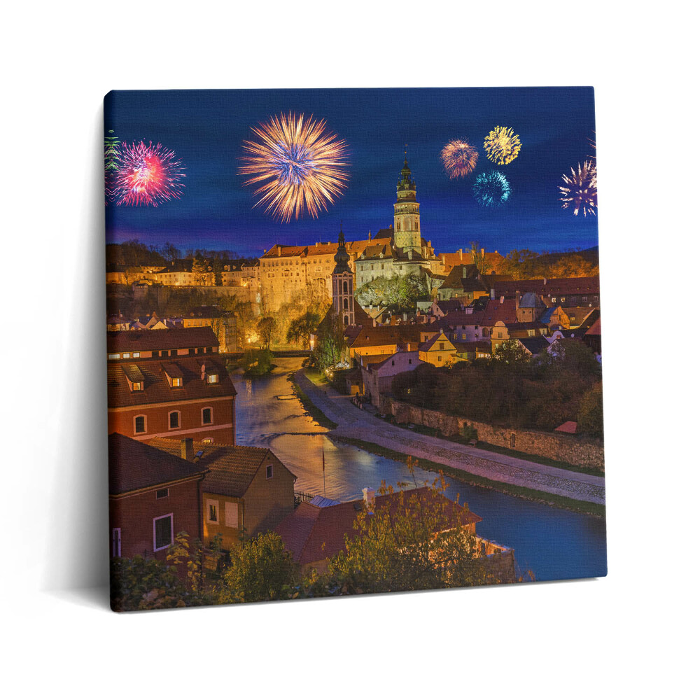 Obraz z fotografie na plátně 60x60 cm Ohňostroj Krumlov Česká republika
