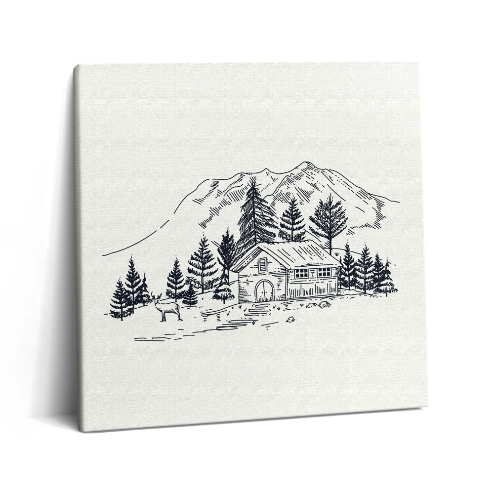 Obraz z fotografie na plátně 60x60 cm Kresba horské chaty