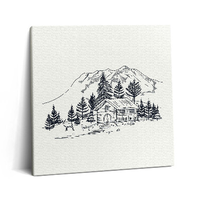 Obraz z fotografie na plátně 60x60 cm Kresba horské chaty