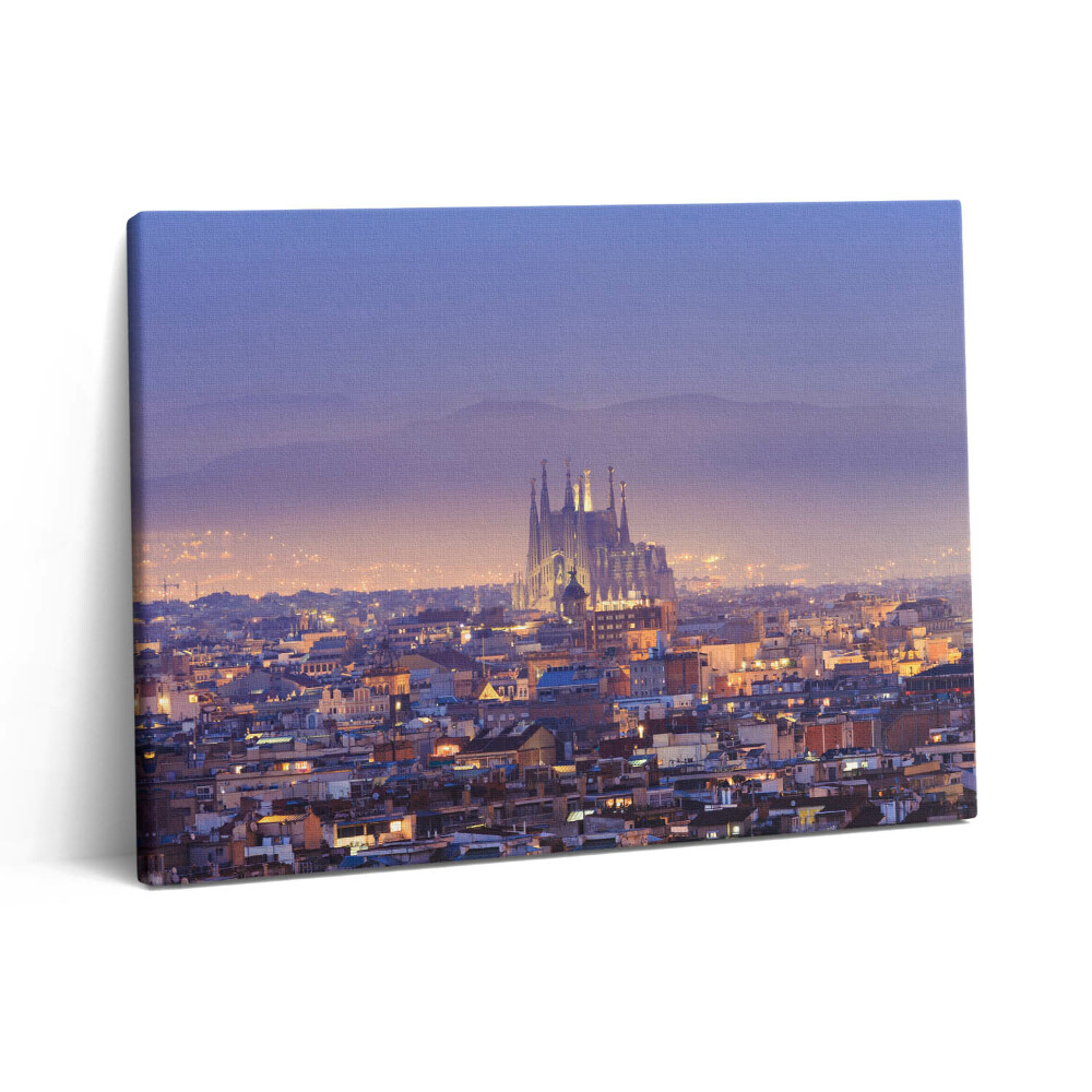 Obraz z fotografie na plátně 80x60 cm Pohled na Barcelonu a chrám Sagrada v noci