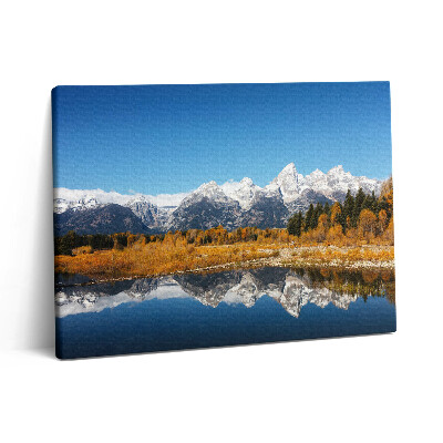 Obraz z fotografie na plátně 80x60 cm Horské jezero a podzimní stromy