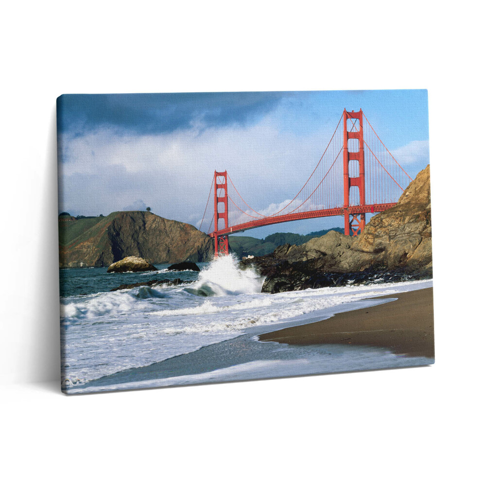 Obraz na plátně 80x60 cm Vlny na mořském pobřeží a červený most