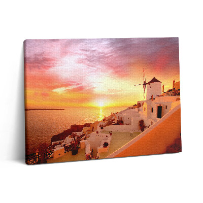 Obraz na plátně 80x60 cm Santorini se starým větrným mlýnem