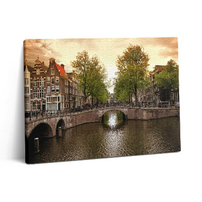 Obraz z fotografie na plátně 80x60 cm Amsterdamské kanály ve městě