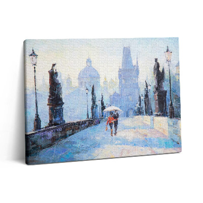 Obraz na plátně 80x60 cm Olejomalba - zamilovaný pár pod deštníkem