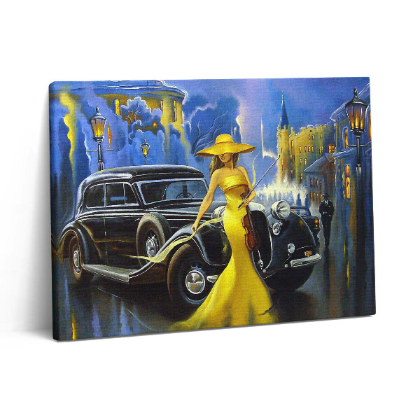 Obraz canvas 80x60 cm Dáma s houslemi v retro stylu