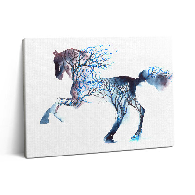 Obraz z fotografie na plátně 80x60 cm Zvířecí příroda - malovaný kůň a stromy