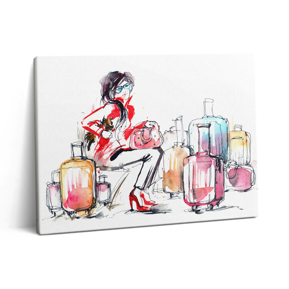 Obraz canvas 80x60 cm Malovaná žena s kufry