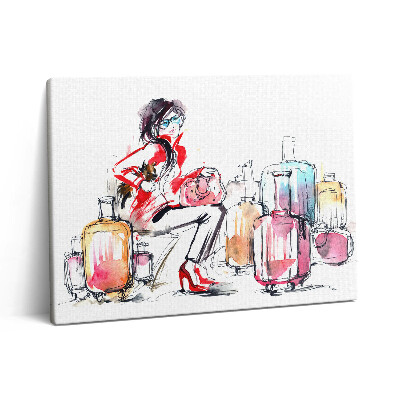Obraz canvas 80x60 cm Malovaná žena s kufry