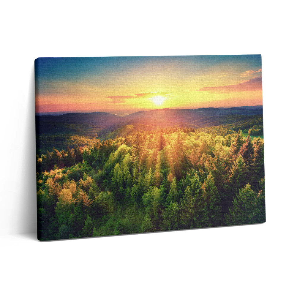 Obraz z fotografie na plátně 80x60 cm Západ slunce nad zalesněnými kopci