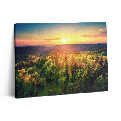 Obraz z fotografie na plátně 80x60 cm Západ slunce nad zalesněnými kopci
