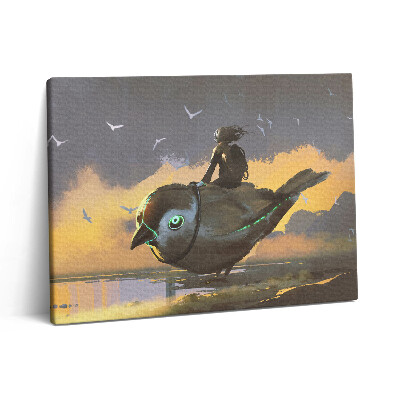 Obraz canvas 80x60 cm Dívka sedící na ptáku