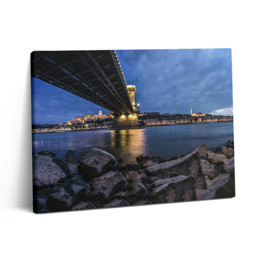 Obraz z fotografie na plátně 80x60 cm Skalnaté pobřeží pod mostem