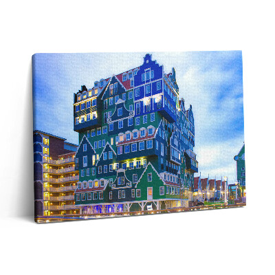 Obraz z fotografie na plátně 80x60 cm Barevný dům v Amsterdamu