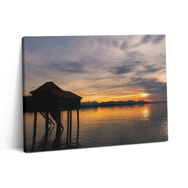 Obraz z fotografie na plátně 80x60 cm Západ slunce nad Bodamským jezerem