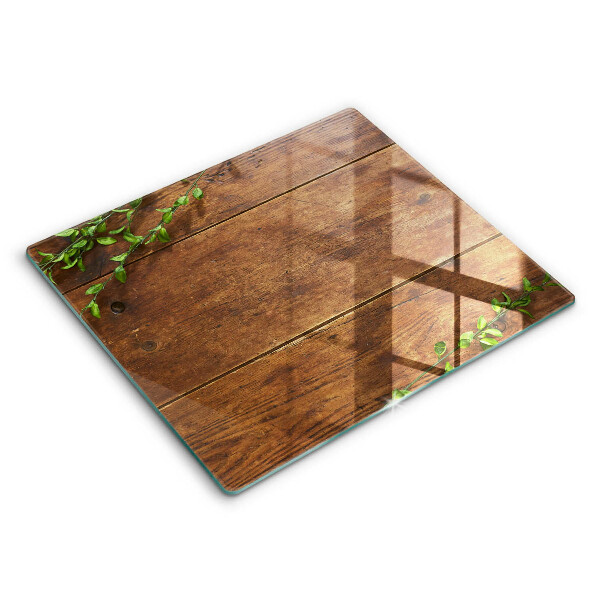Sklo za sporák 60x52 cm Dřevěná prkna a listy