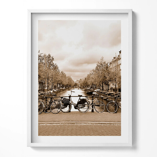 Obraz v rámu Pohled na Amsterdam s jízdními koly