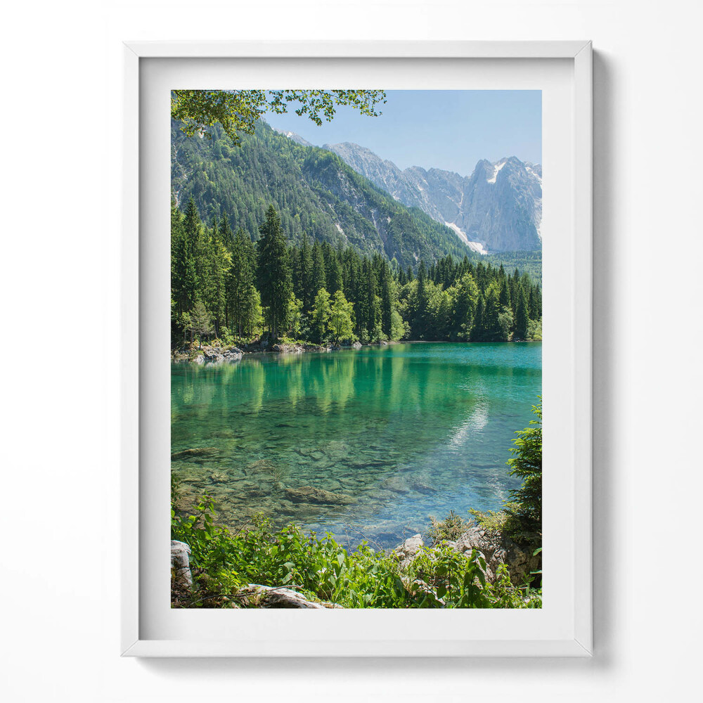 Obraz v rámu Horská krajina jezera v lese