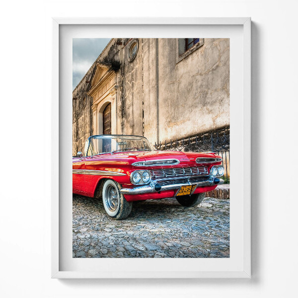 Obraz v rámu Červené staré auto v kolumbijské čtvrti
