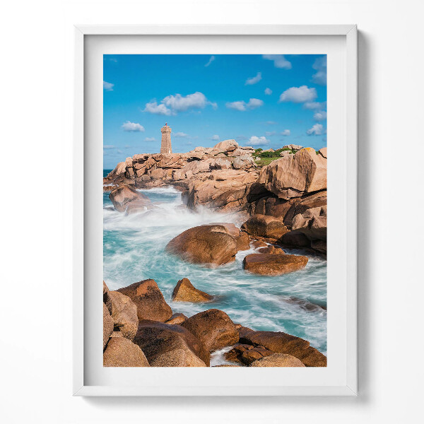 Obraz v rámu Voda, skály a maják
