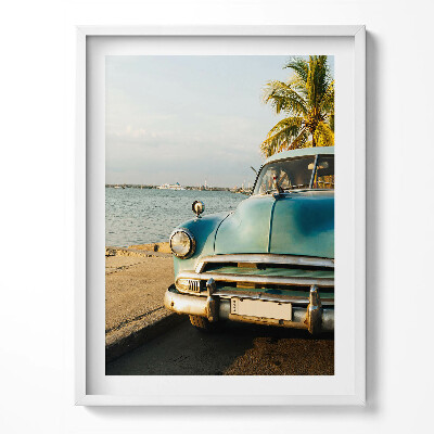 Obraz v rámu Modré auto u moře
