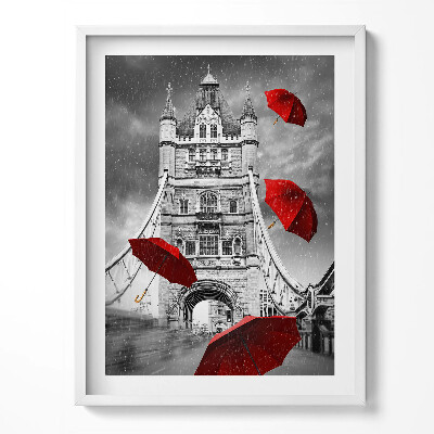Obraz v rámu Červené deštníky na London Bridge