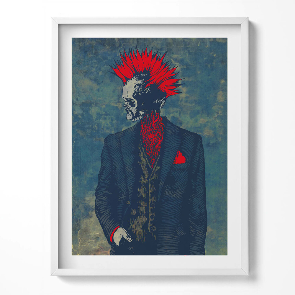 Obraz v rámu Abstraktní portrét kostry s mohawkem