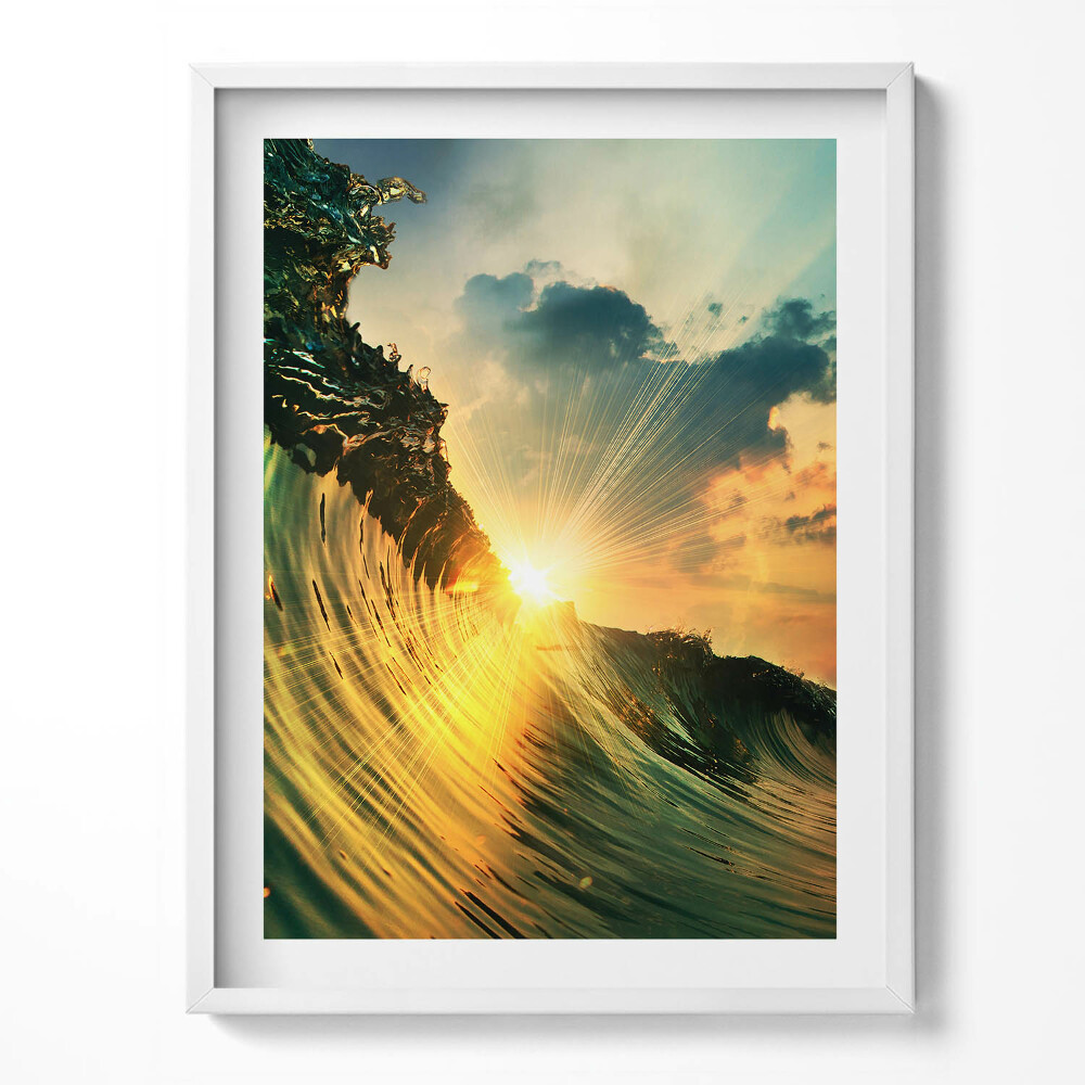 Obraz v rámu Vlna na moři a západ slunce