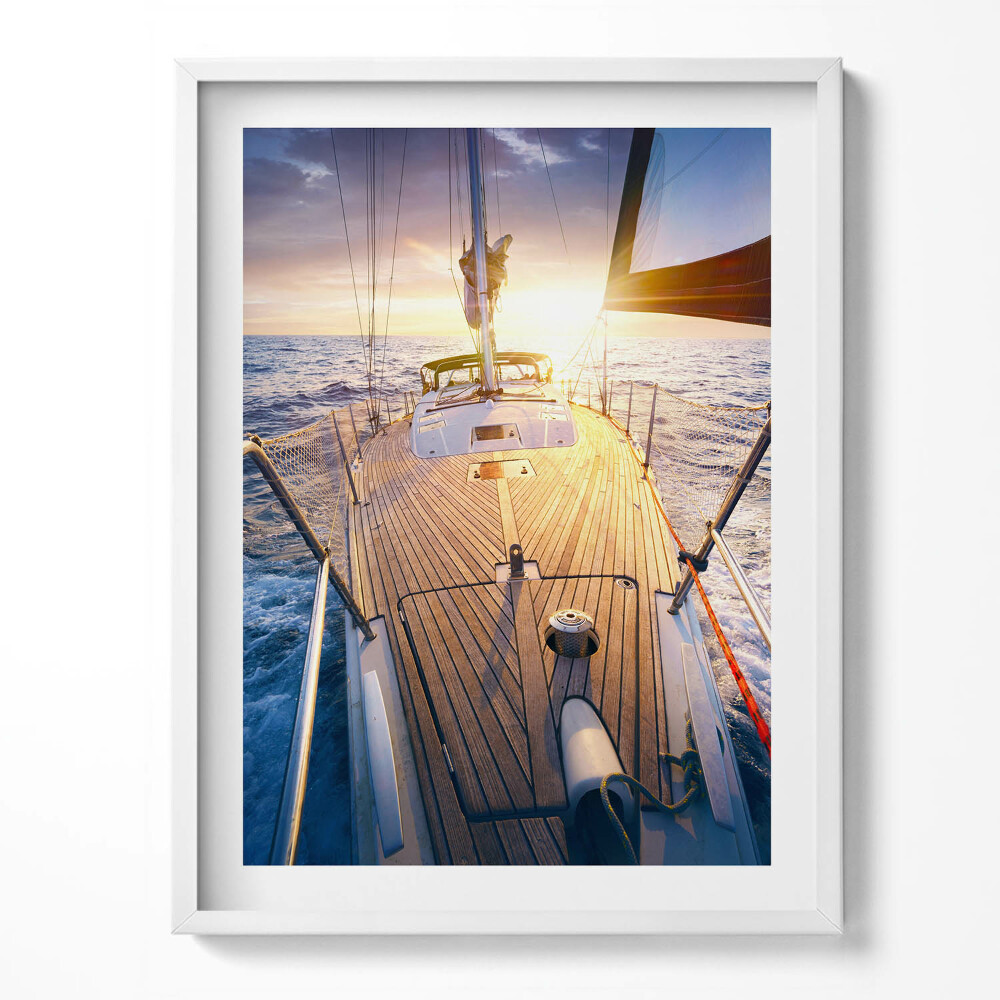 Obraz v rámu Západ slunce na palubě plachetnice