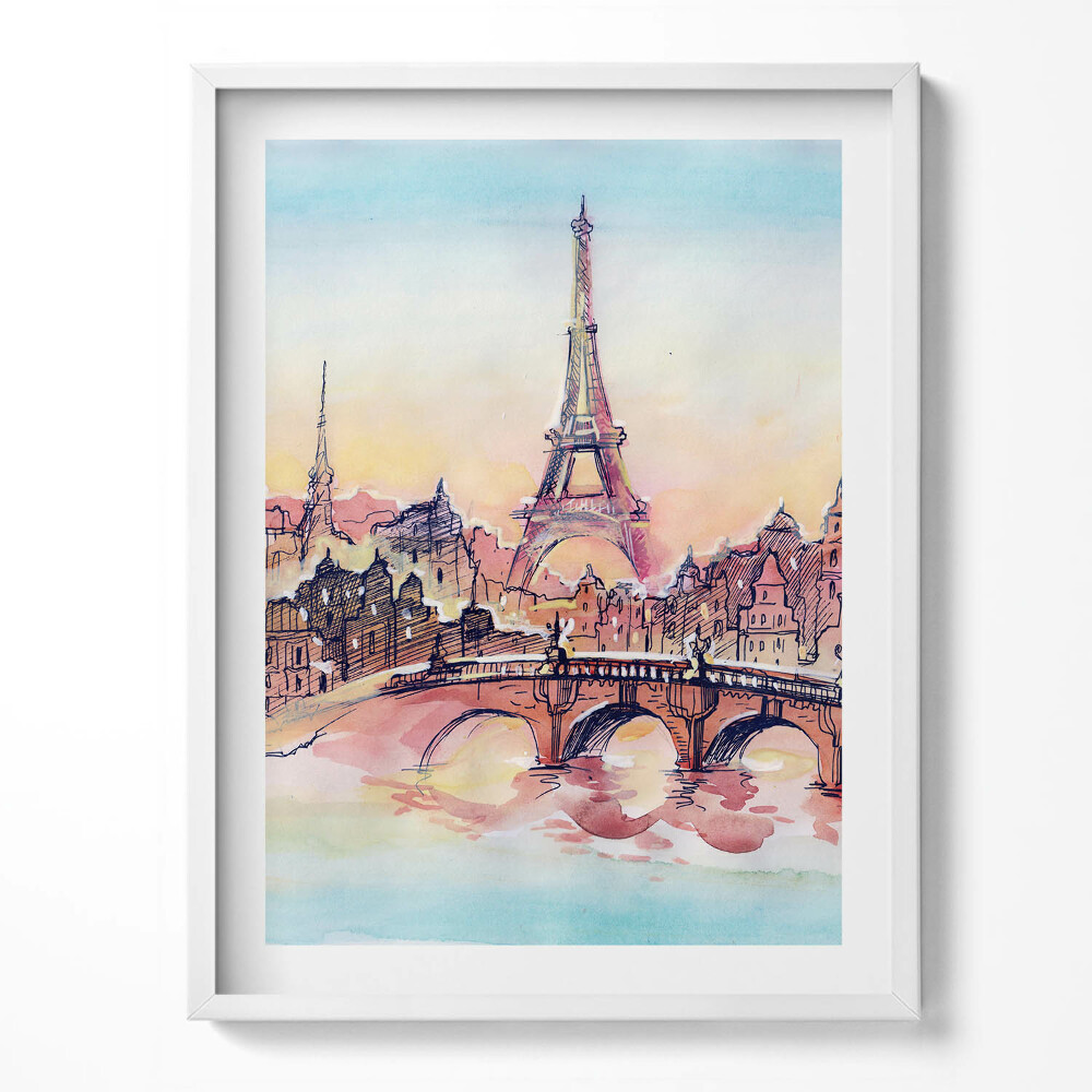 Obraz v rámu Malovaný pohled na Paříž