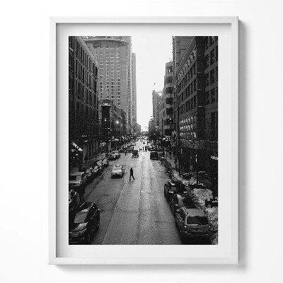 Obraz v rámu Černobílé ulice Chicaga