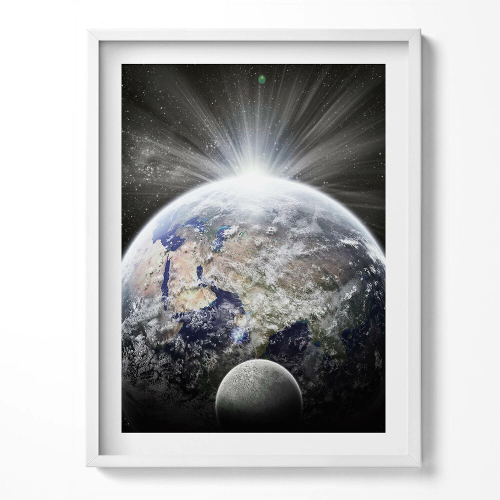 Obraz v rámu Pohled na Zemi a Měsíc