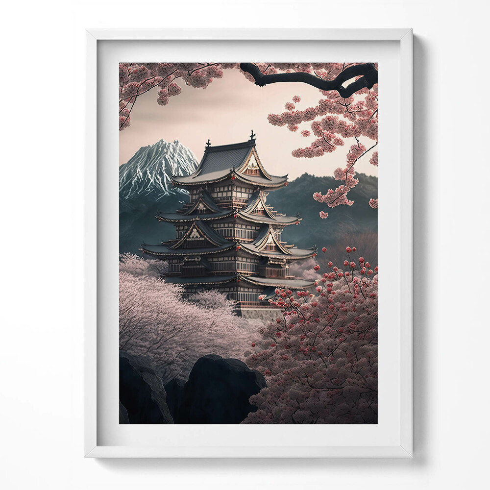 Obraz v rámu Asijská věž a třešňové květy