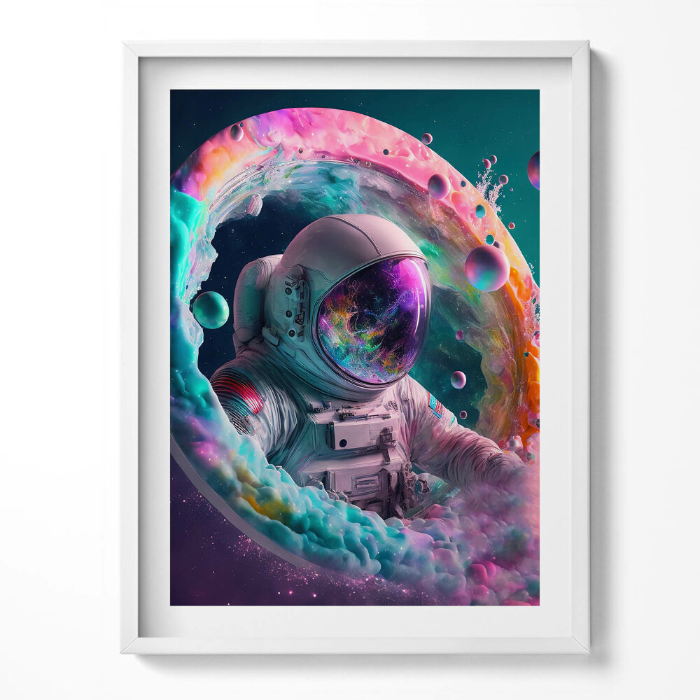 Obraz v rámu Kosmonaut barevné mraky