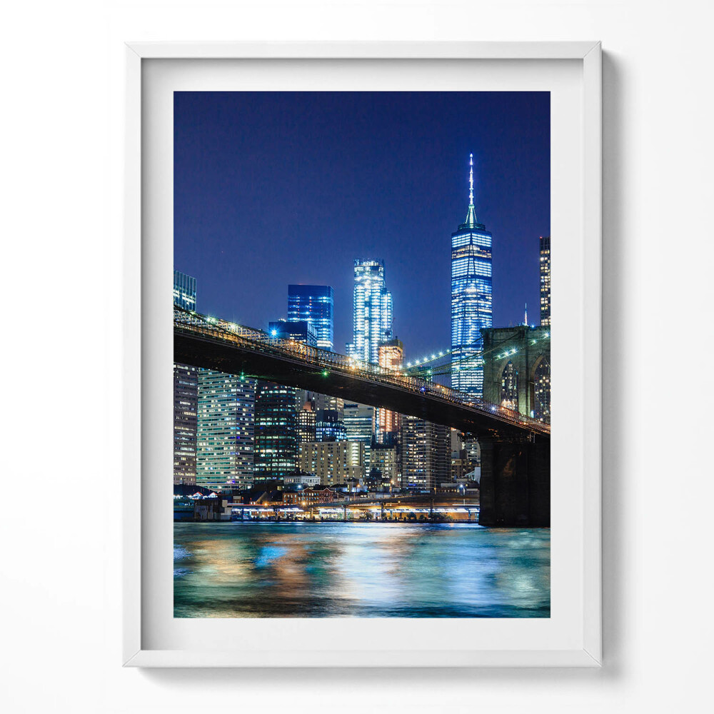 Obraz v rámu Brooklynský most v New Yorku v noci