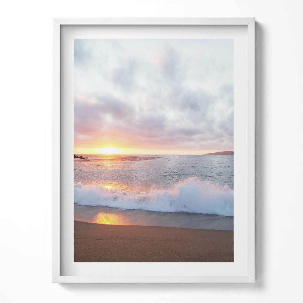 Obraz v rámu Mořská pláž a západ slunce