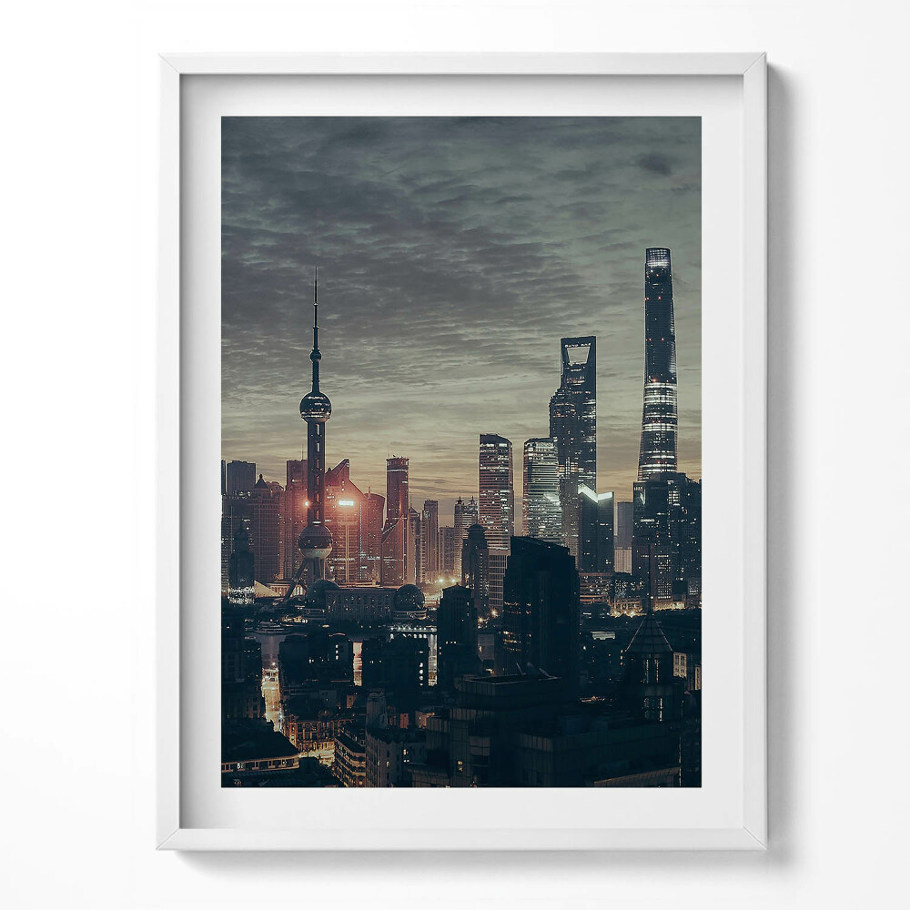 Obraz v rámu Panorama Šanghaje v noci