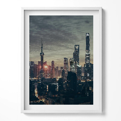 Obraz v rámu Panorama Šanghaje v noci