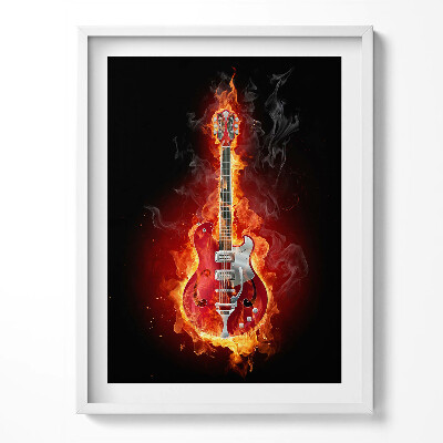 Obraz v rámu Hořící červená elektrická kytara