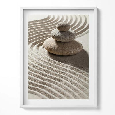 Obraz v rámu Hromada kamenů na zenovém písku
