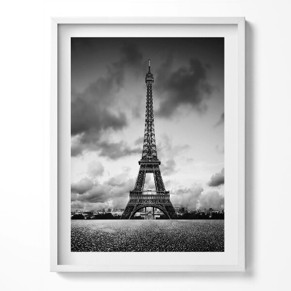 Obraz v rámu Černobílá krajina Francie s Eiffelovou věží