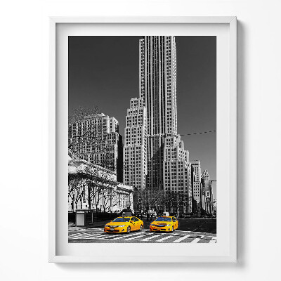 Obraz v rámu Černobílé městské a žluté taxíky