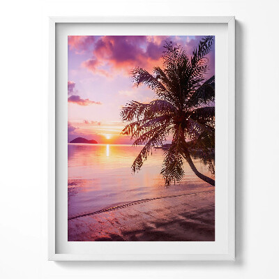 Obraz v rámu Palma na pláži při západu slunce